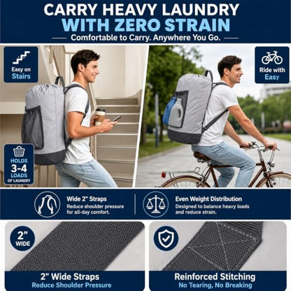 Backpack Laundry Bag, Durable polyster Laundry Backpack Bag with Shoulder Straps, Drawstring Closure & Mesh Pocket, Large Clothes Hamper for Dorm, Travel, Laundromat (Gray) - color: Gray