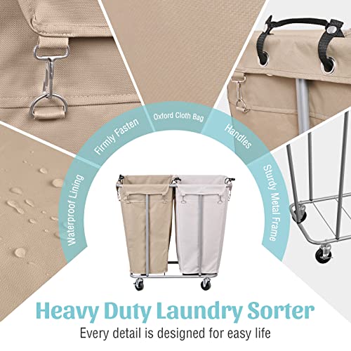 PLKOW 280L 2-Section Rolling Laundry Sorter, Oat and White - color: Oat+White-280L