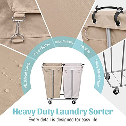 PLKOW 280L 2-Section Rolling Laundry Sorter, Oat and White - color: Oat+White-280L