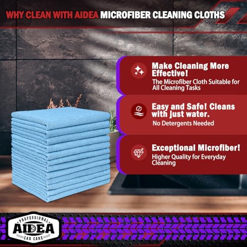 AIDEA Microfiber Cleaning Cloth Blue 10PK, Cleaning Rags 12×12" - color: Blue, size: 10PK
