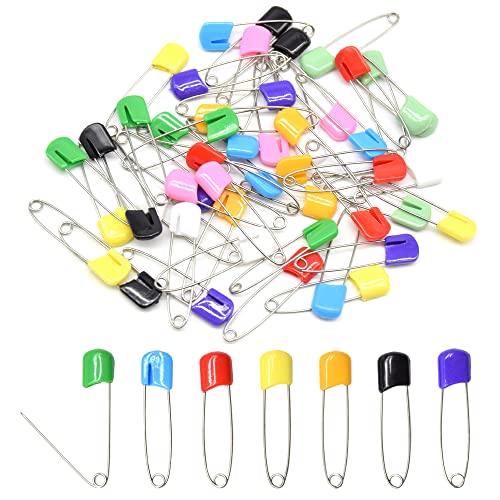 50 PCS Safety Pin 54mm/2.2in Baby Diaper Pins for Cloth Plastic Head Baby Pins for Diapers Stainless Steel Cloth Pins with Locking Closures Nappy Pin for Crafts（DT/Color） - color: Colour
