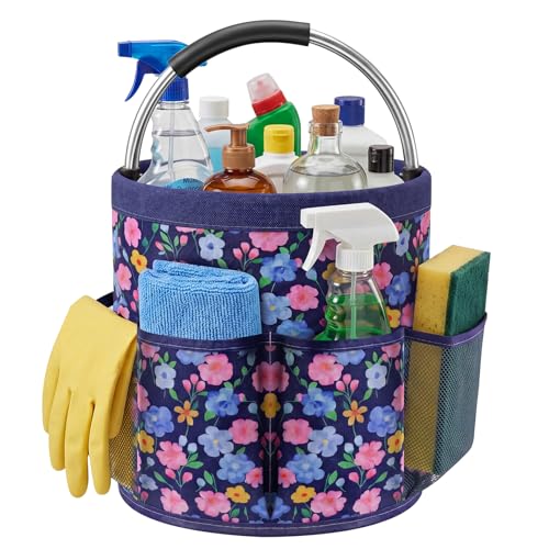 Bucket Tool Organizer, 6 Pockets Garden Bucket Caddy, Blue Floral - style: Blue Floral