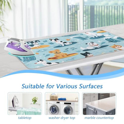 Ironing Mat Pad for Table Portable Travel Iron Blanket Ironing Board Covers Pressing Mat Heat Press Pads 27.6x47.2 Inches Blue Summer Dogs on Surfboards40 - color: Blue Summer Dogs on Surfboards40