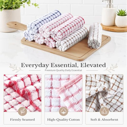 Homaxy 12 Pack Terry Kitchen Dish Cloths, 12"x12", Blue/Pink/Red/Brown - color: Blue/Pink/Red/Brown, size: 12 x 12 - 12 Pack