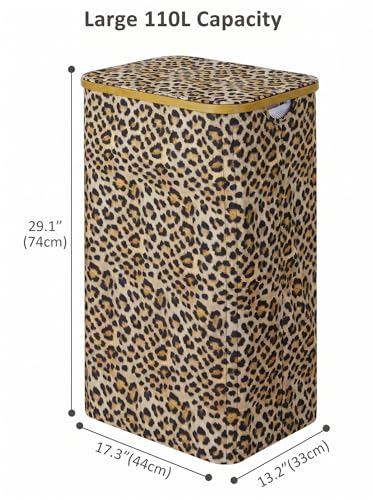 IEGrow Laundry Hamper with Lid,110L Laundry Basket with Bag,Leopard Print - color: Leopard Print, size: 110L