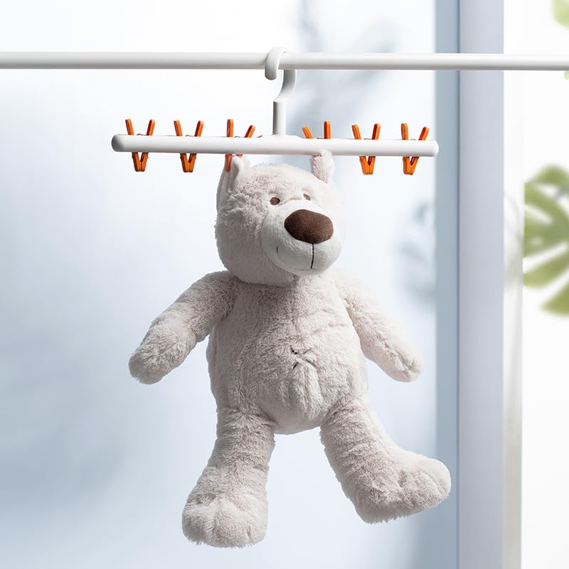 Foshine Clothes Hanger 2 Pack Clothes Drying Racks Windproof for Drying - color: White With Orange&grey Clips