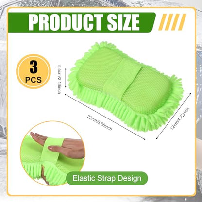 3 Pack Chenille Premium Scratch-Free Microfiber Car Wash Sponges, Non-Scratch Car Cleaning Wash Mitt, Ultra-Soft Glove, Swirl-Free Finish, Safe for Trucks, Suvs(Lime Green) - color: Lime Green