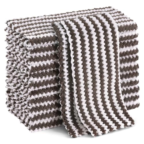 Homaxy 12 Pack Coral Velvet Dish Cloths, 10 x 10 inches, Brown - color: Brown, size: 10 x 10 - 12 Pack