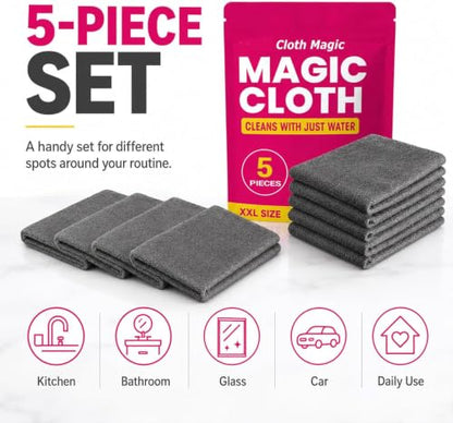 Gemie Magic Cleaning Cloth, GemieCloth Magic Cloth, Lint Free MicrofiberCleaning Cloths for Glass Screens, Cars Window, Kitchen, Reusable 1 Pack (5PCS)