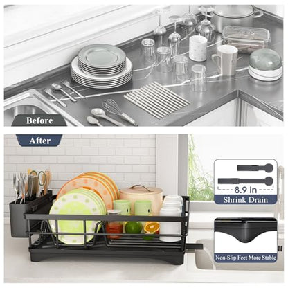 SAYZH Dish Drying Rack for Kitchen Counter with Utensil Holder, Black - color: Black