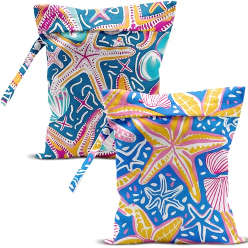 Wet Dry Bags Wet Bags Dirty Laundry Travel Bag Sunny Starfish Waterproof Zipper Bag for Swimsuit Travel Beach - color: Sunny