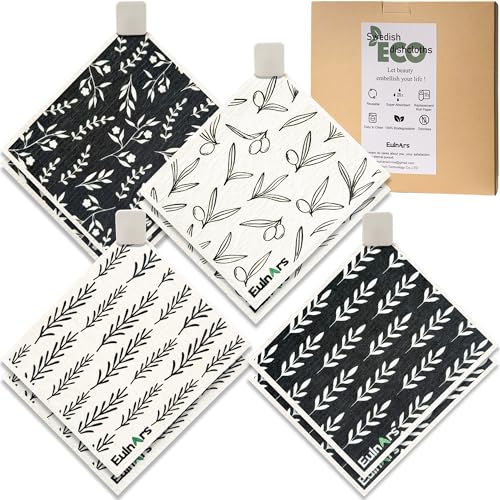 Eulnars Swedish Dishcloths for Kitchen, 8 Pack Flower Reusable Paper Towels Washable, Non-Scratch Swedish Kitchen Towels, Super Absorbent Cellulose Dish Cloths, Eco Friendly - color: White Flower