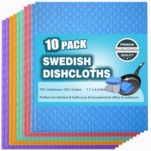 Swedish Dish Cloths 10 Pack for Kitchen Washing Dishes - color: Multicolor