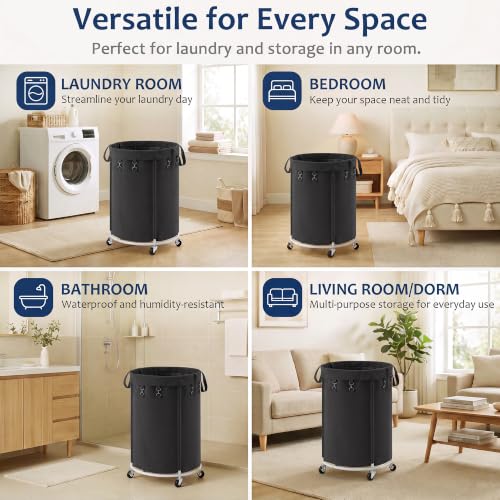150L Large Capacity Rolling Laundry Basket Hamper with Wheels, Clothes hamper and Removable Bag for Home, Laundry Room, Bedroom, Bathroom, Apartment, Dorm - color: Black