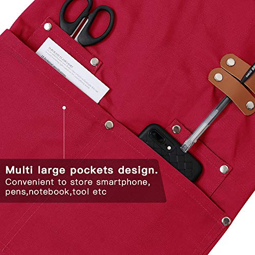 Chef Apron,Cross Back Apron for Men Women with Adjustable Straps and Large Pockets,Canvas,M-XXL (Red) - color: Red