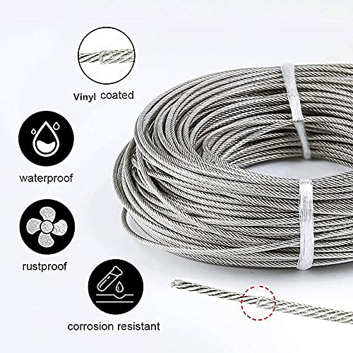 Roxanned 1/16" Wire Rope Kit, 165ft 304 Stainless Steel Cable 7x7 Strand Core, Vinyl Coated Aircraft Cable with Turnbuckle | Easy Install for Outdoor String Lights Hanging, Garden, Craft & Support - size: 165 feet