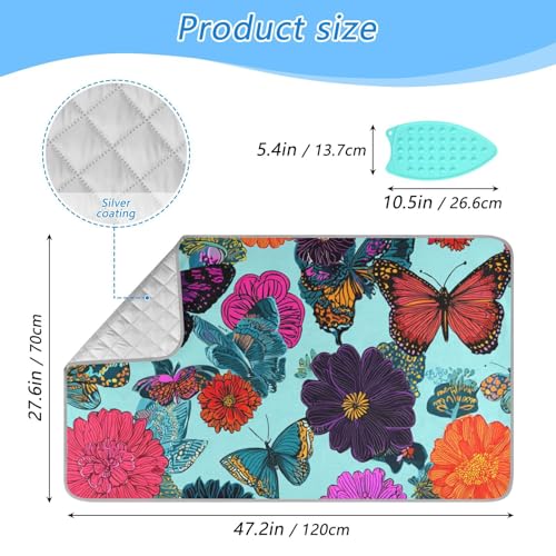 Ironing Mat Pad for Table Portable Travel Iron Blanket Ironing Board Covers Pressing Mat Heat Press Pads 27.6x47.2 Inches Butterfly Flowers Blue30 - color: Butterfly Flowers Blue30