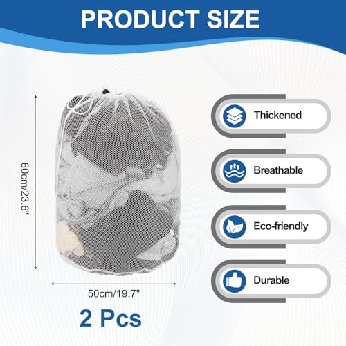 uxcell 2Pcs Mesh Laundry Bag, 23.6x19.7" Large Drawstring Net Laundry Bag Coarse Mesh for Washing Machine for College, Dorm, Travel, Family and Apartment Residents, White - size: L
