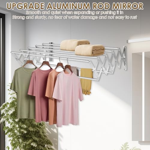 XL-31.5" Wall Clothes Drying Rack, Retractable Mounted Rack Silver - color: Silver
