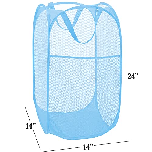 BATTOO Deluxe Strong Mesh Pop up Laundry Hamper Basket with Side Pocket Foldable Hamper for Laundry Room, Bathroom, Kids Room, College Dorm or Travel Light Blue - color: Light blue