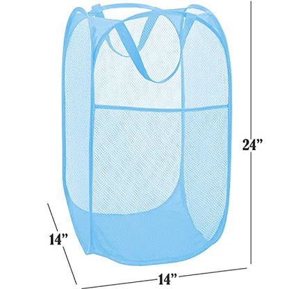 BATTOO Deluxe Strong Mesh Pop up Laundry Hamper Basket with Side Pocket Foldable Hamper for Laundry Room, Bathroom, Kids Room, College Dorm or Travel Light Blue - color: Light blue