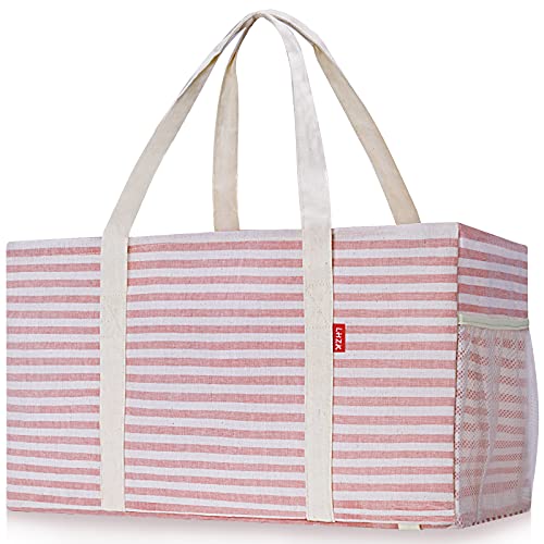 LHZK 2 Pack Extra Large Utility Tote Bag with Metal Wire Frame and the Sides Rinforced, Extra Large Tote Bag with Handle for Pool Beach Laundry Storage (Pink) - color: Pink, size: 22.5''x10.5''x12''-2 Pack