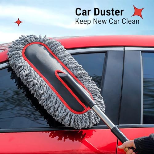 YeewayVeh Car Duster, Scratch-Free Microfiber Cleaning Brush, Gray/Red - color: Gray / Red, size: 1 Pack