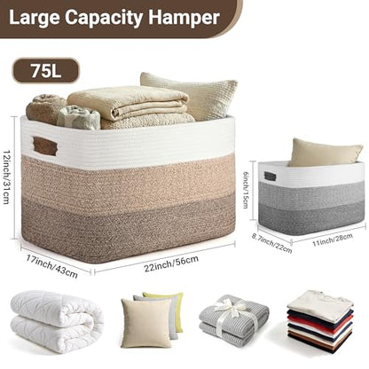 75L Laundry Basket Hamper,Gradient Brown/White, 22"x17"x12" - color: Gradient Brown/White, size: 75L