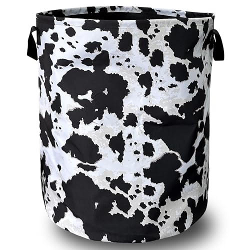 Black White Cows Print Laundry Basket Oxford Cloth Hamper 18.9x16.5Inch - color: Vintage Black White Cows Pattern