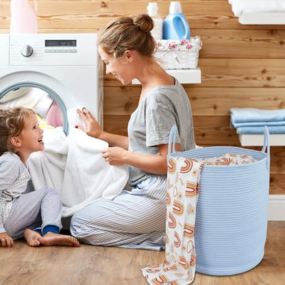 XUANGUO Cotton Rope Laundry Basket Hamper for Clothes, light blue - color: light blue, size: Regular