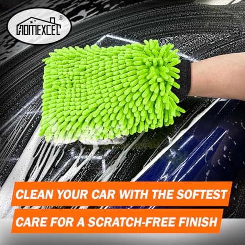 HOMEXCEL Car Wash Mitt, Microfiber Washing Glove,10.2" x 6.7 ", 2PK Green - color: Green