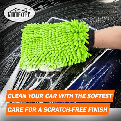 HOMEXCEL Car Wash Mitt, Microfiber Washing Glove,10.2" x 6.7 ", 2PK Green - color: Green