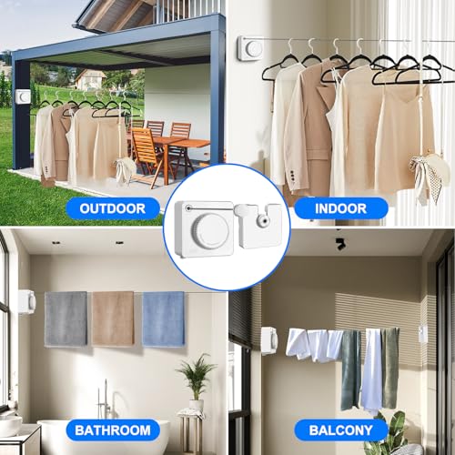15.7Ft Retractable Clothesline Indoor is Also an Anti-sag Retractable Clothesline Outdoor,Stainless Steel Wire Laundry line Retractable for Drying Clothes ，with 12 Clip (White) - color: White