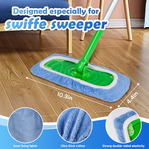 AmaVins 5 Pack Reusable Microfiber Mop Pads Compatible with Swiffer Sweeper Mop, Wet and Dry Flat mop Cover, Washable Swiffer Pads for Surface/Hardwood Floor Cleaning (Mop is Not Included) - color: Azure 5 Pack