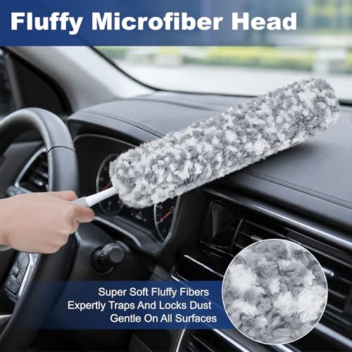 18" Car Duster Multi-Purpose Microfiber Duster with Detachable & Washable Head, for Car Interiors, Electronic Products, Furniture, Windows, and Delicate Surfaces