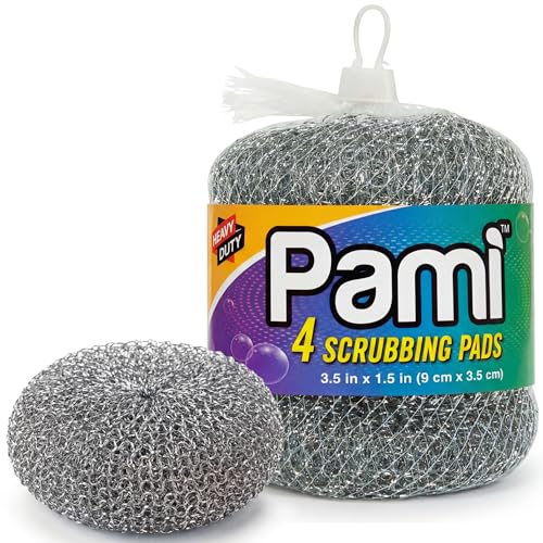 PAMI Heavy Duty Stainless Steel Sponge Scrubbers,Non-Scratch,Metal,4-Pack