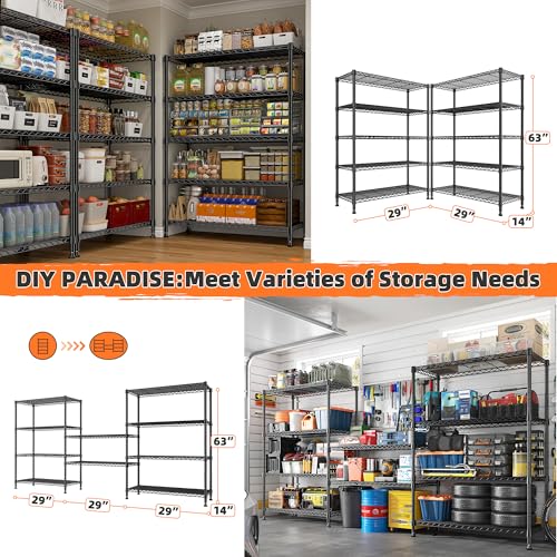 REIBII 63" H 5-Tier Heavy Duty Storage Shelves, 1020 lbs, 2-in-1 Adjustable - size: 5 Tier-14"D x 29"W x 63"H