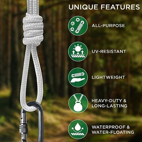 TECEUM Clothes Line & Flag Pole Rope – 1/4” & 3/8” – 90 FT | 150 FT – White - size: 1/4" - 90 FT (27.5M)