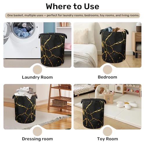 Black Marble Foldable Laundry Hamper - Waterproof Fabric Storage Basket with Handles, Clothes Hampers for Laundry,Bedroom,Dorm - color: Black Marble