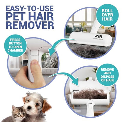 Mindful Design Roller Pet Hair Remover and Reusable Lint Roller - Cat and Dog Hair Remover for Furniture, Couch, Carpet, Clothing and Bedding - Portable, Multi-Surface Fur Removal Tool