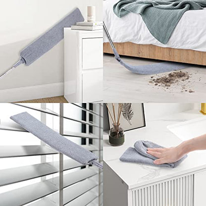 Retractable Gap Dust Cleaner, 3 Microfiber Cloths, 30-100 Inch Handle, Gray - color: Gray