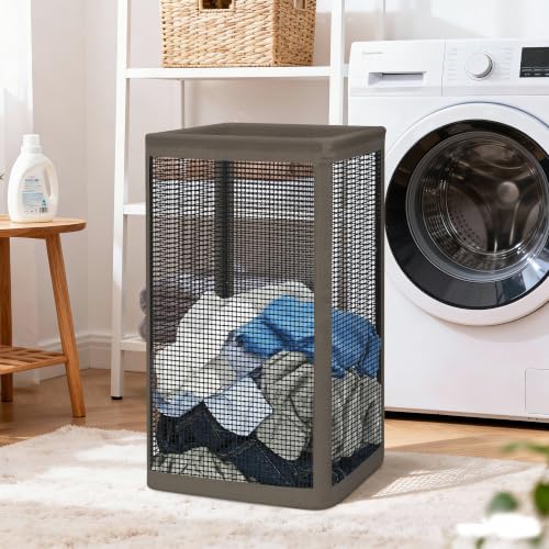 STORAGE MANIAC Mesh Laundry Hamper, 23.7 Gal. Tall Laundry Basket for Airflow, Strong Metal Dirty Clothes Hamper for College Dorm, Bedroom, Bathroom, Clothes Bin, Black & Coffee - color: Brown & Black