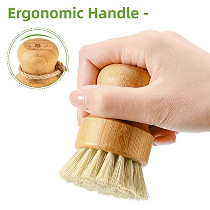 SUBEKYU Bamboo Dish Scrub Brush,Produce Brush,Natural Sisal Bristles,2 Pack - color: 2p Sisal Brush, size: Regular size