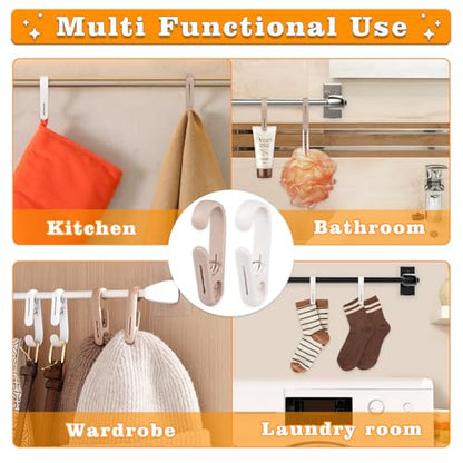 20 Pack Laundry Hooks with Clips, Heavy Duty Clothes Pins & Single Clip Hangers, Outdoor Closet Organizer for Socks, Towels, Bathroom, Kitchen