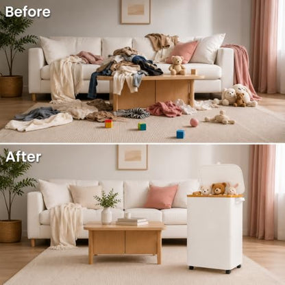 Slim Laundry Hamper with Wheels 110L with Removable Wash Bag White