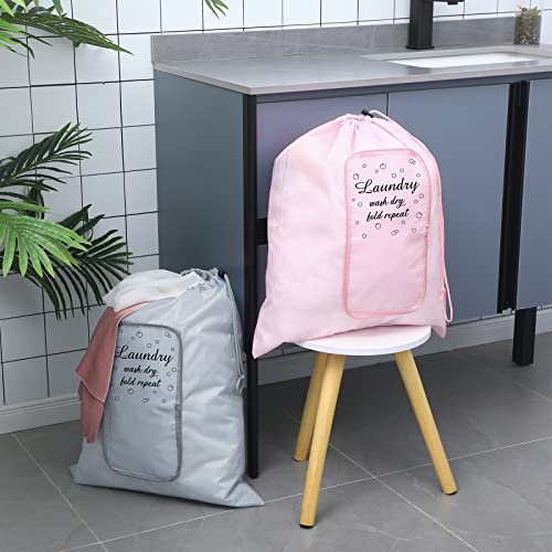 Boao 2 Pcs Travel Laundry Bag with Drawstring Zipper - color: Pink, Gray, size: Bubble