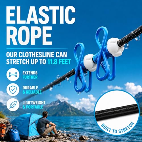 Retractable Travel Clothesline - Portable Camping Clothesline, 12ft/4m