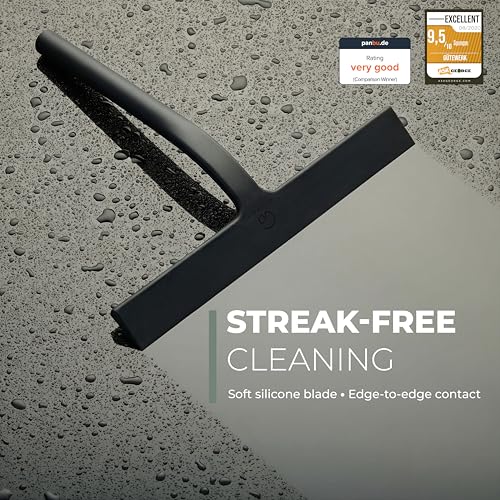 GÜTEWERK Silicone Shower Squeegee with 3-in-1 No-Drill Mount, Black, 11'' - color: Black, size: 11 Inches