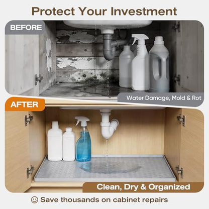 TRZZ Waterproof Under Sink Mat, 31"x22", Drip Tray Shelf Liner, Black - color: Black, size: 22"W x 31"L