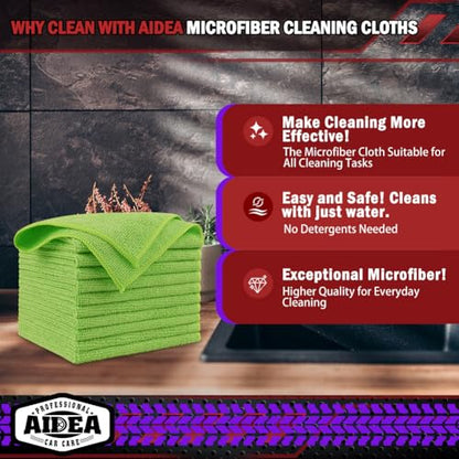 AIDEA Microfiber Cleaning Cloth, 10PK, Microfiber Towels for Cars, 12"×12" - color: Green, size: 10PK